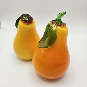 VINTAGE Handblown Glass Murano Style  Pear Fruit Decor Set of Two
